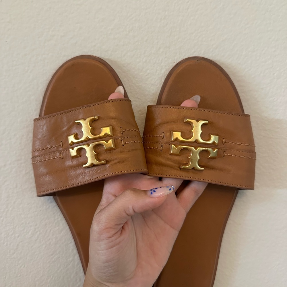 Tory Burch Tan Slides with Gold Accent
